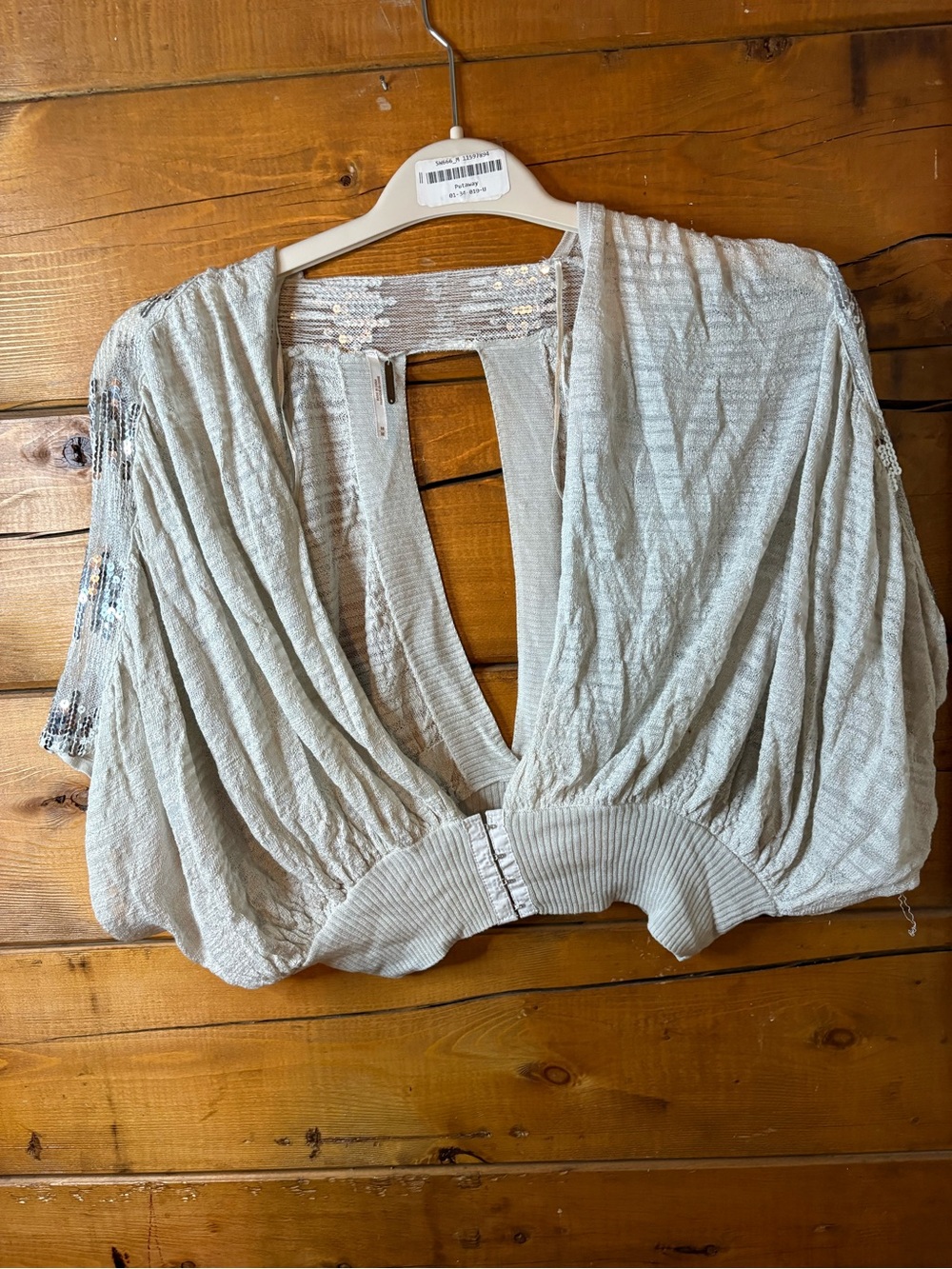 Free People silver Sequin-Trim Draped shrug Top size medium